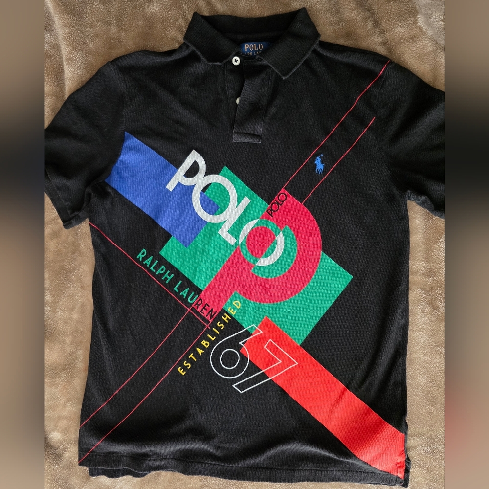 Polo Ralph Lauren‎ Mens Black Classic Fit Established 67 Polo Shirt Size Small